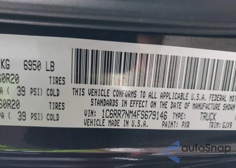 2015 Ram 1500 Laramie z USA, uszkodzony, nr VIN 1C6RR7NM4FS679146